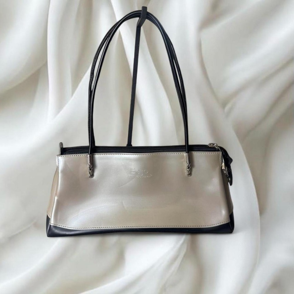 Beijo structured shoulder bag metallic silver black colorblock y2k vintage euro